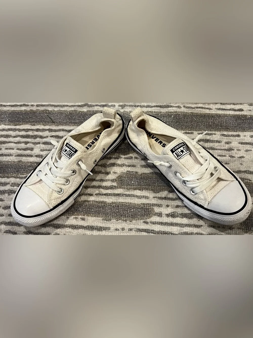 Converse White Canvas Low Top Sneakers with Black Trim